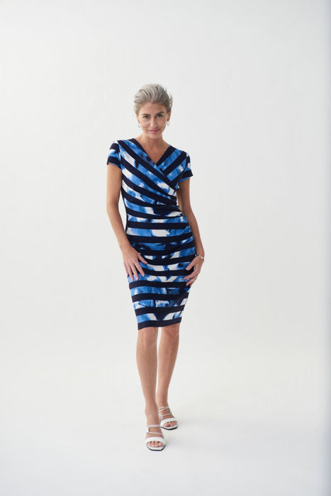 Joseph Ribkoff Style 222277 Vanilla/Multi Striped Tie-Dye Short Sleeve Sheath Dress