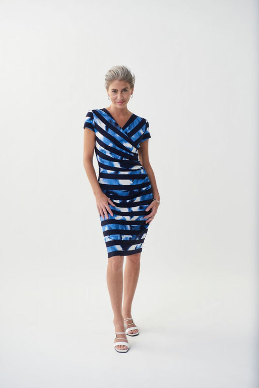 Joseph Ribkoff Style 222277 Vanilla/Multi Striped Tie-Dye Short Sleeve Sheath Dress
