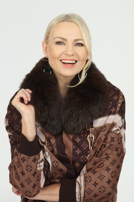 OO LA LA Detachable Fur Collar Cape Boho Chic M5170 NEW