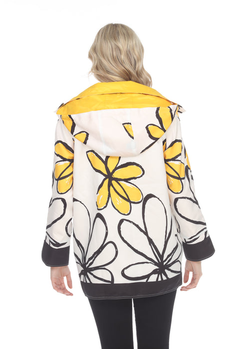 Oopera Lindi Yellow/Flower Print Reversible Water-Repellent Toggle Button Raincoat J1239RW-3 NEW