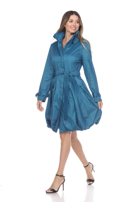 Samuel Dong Style 11664 Aquamarine Belted Full Zip Water Resistant Bubble Coat Dress