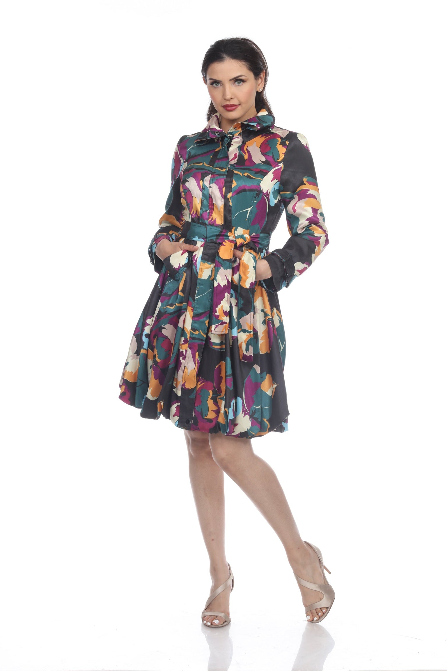 Samuel Dong Aqua Midnight Print Zip Front Long Jacket with Bell Cuff main image 0