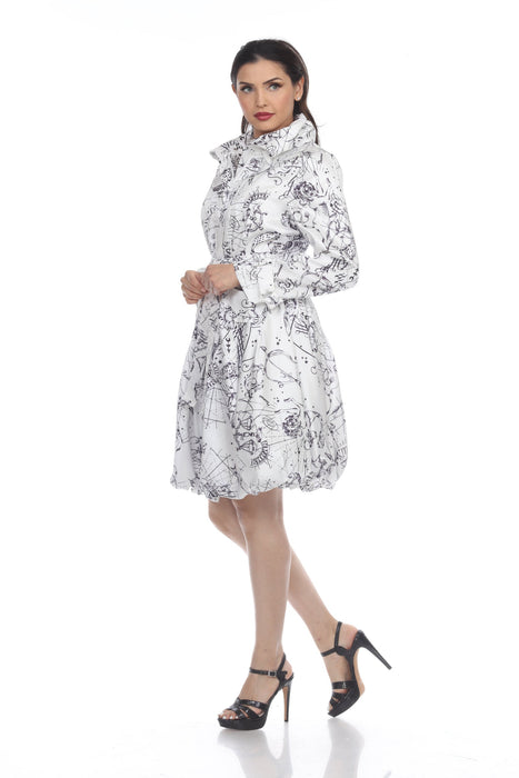Samuel Dong Horoscope Print Belted Water Resistant Bubble Trench Coat 11665 NEW