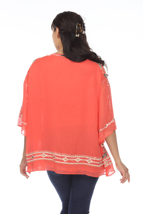 Vintage Collection Coral Embroidered 3/4 Sleeve Layered Tunic Top 72937 NEW