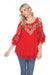 Vintage Collection Style 71502 Red Embroidered Cold-Shoulder Sleeve Layered Tunic Blouse