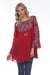 Vintage Collection Style 73303 Wine Embroidered Long Sleeve Cutout Layered Tunic Blouse