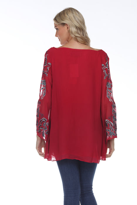 Vintage Collection Rose Embroidered Long Sleeve Cutout Layered Tunic Blouse 73303 NEW